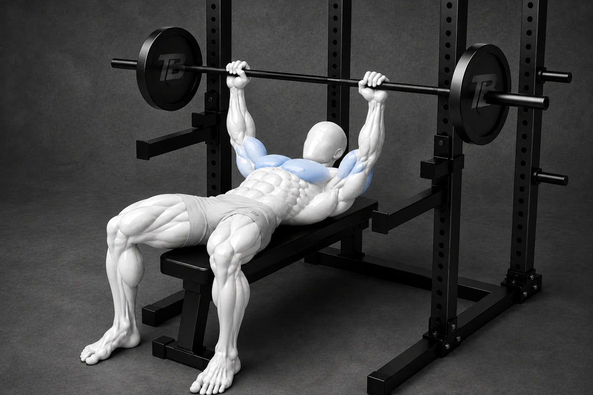Barbell bench press detailed still render