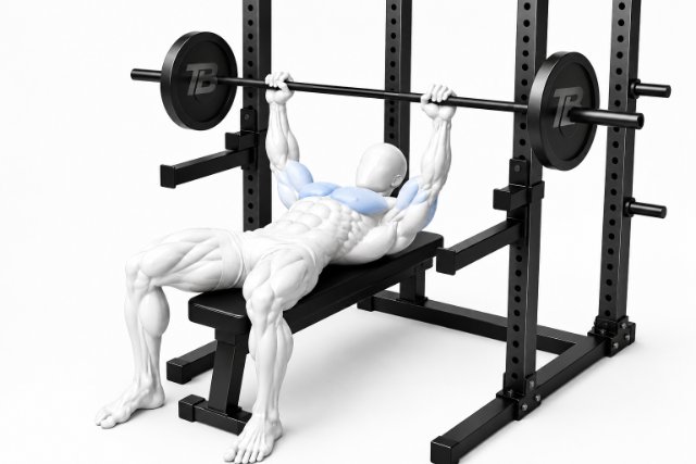 Barbell Bench Press shown in two positions