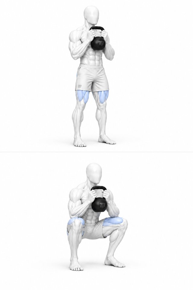 Kettlebell Goblet Squat shown in two positions
