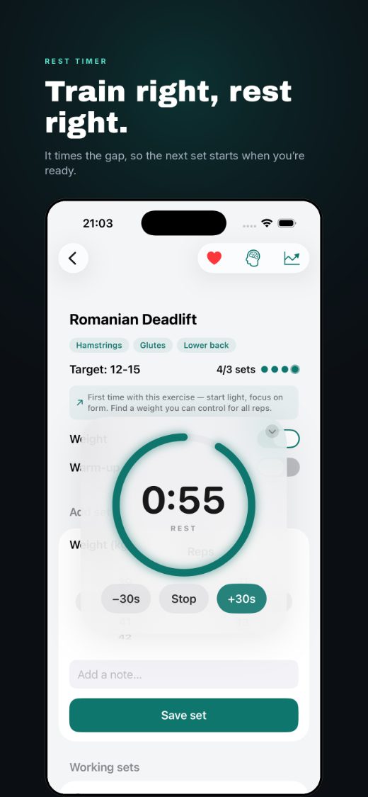 Train right, rest right, the rest timer between sets