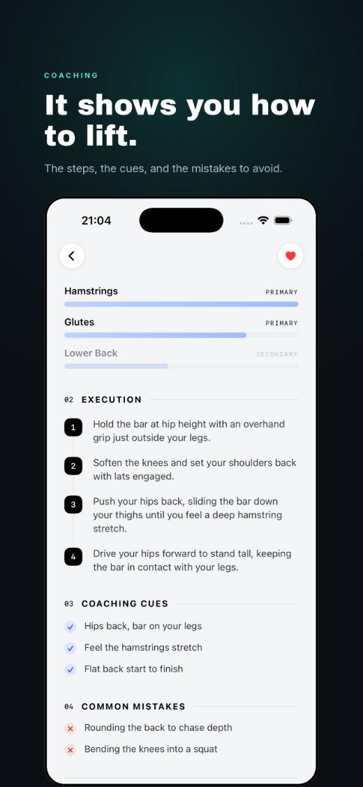 It shows you how to lift, execution steps, cues and mistakes