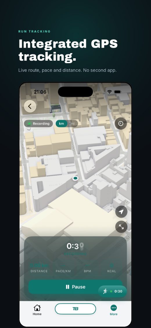 Integrated GPS tracking, live route, pace and distance